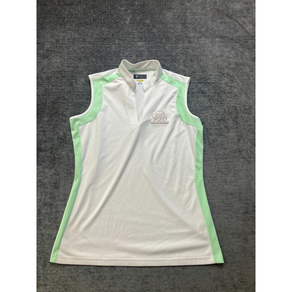 Greg Norman Play Dry Polo Shirt Women S White Green Pond Country Club Sleeveless